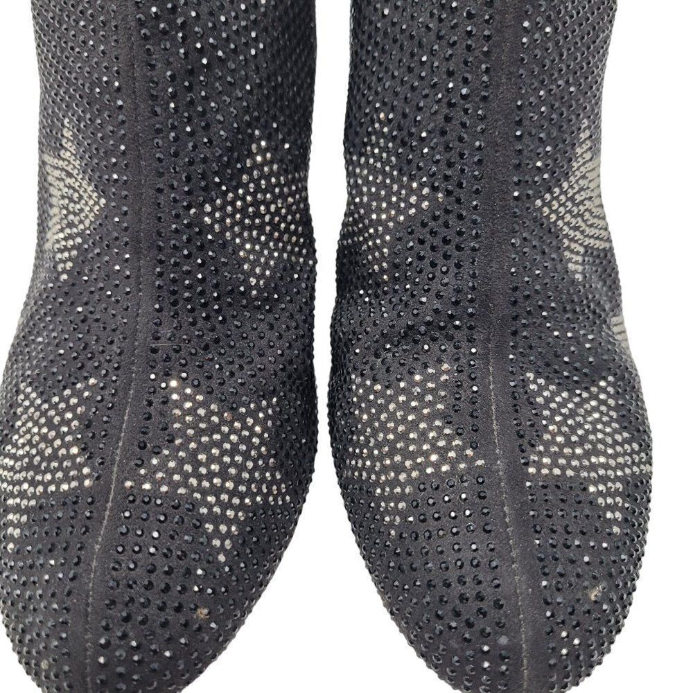 INC Floriann5 Ankle Booties 10 Black Sparkle‎ Silver Star Chunky Heel Holiday - Picture 4 of 11